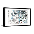 Framed Botanical Painting With Blue Leaves Vines And Black Branches On White Background