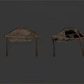 Worn Folding Table And Chair With Torn Fabric And Rusty Metal Frames 3d model