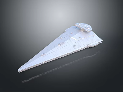 Futuristic White Triangular Warship Model With Detailed Surface On Dark Background 3d model