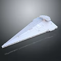 Futuristic White Triangular Warship Model With Detailed Surface On Dark Background