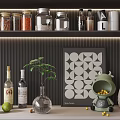 Modern Kitchen Shelf Display With Glass Jars Spice Bottles And Storage Containers