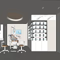 Modern Dental Clinic Interior With Dental Chair Monitor Workstation And Medicine Shelves