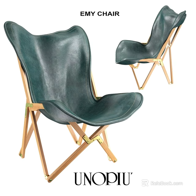 Dark Green Leather Leisure Chair With Wooden Frame And Foldable Design 3d model 
