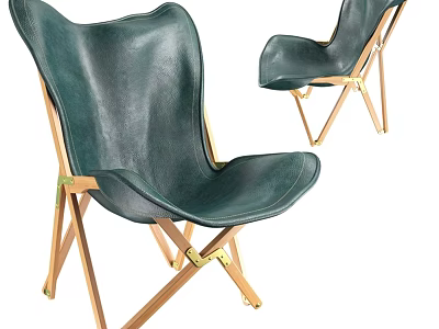 Dark Green Leather Leisure Chair With Wooden Frame And Foldable Design 3d model