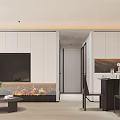 Modern Living and Dining Room Interior With Pendant Light Sofa Coffee Table And Plant