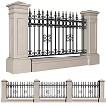 Ornate Wrought Iron Railing And Stone Pillar Components With Decorative Patterns