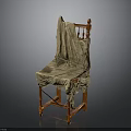 Wooden Chair With Upholstered Seat Back And Carved Legs In Wrinkled Fabric