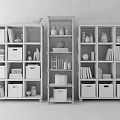 White and Brown Bookcase with Storage Baskets Books Decor Items and Rolling Wheels