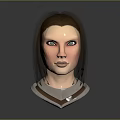 3D Character Head Design With Brown Braided Hair Green Eyes And Silver Armor