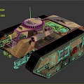 Tan and Black Military Vehicle With Armored Structure Hatch Wheels Red Taillights