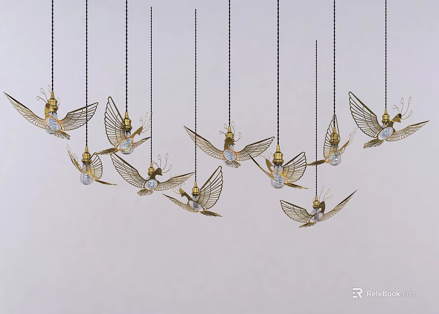 Elegant Golden Winged Chandelier With Crystal Accents Hanging In Modern Space 3d model 