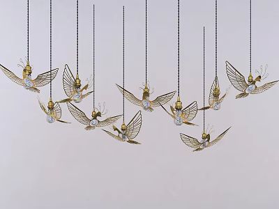 Elegant Golden Winged Chandelier With Crystal Accents Hanging In Modern Space 3d model