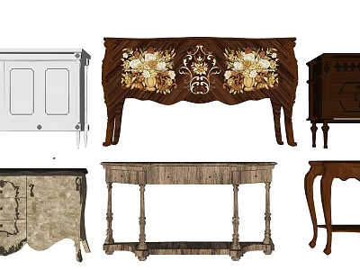 Entryway Console Tables And Side Cabinets In Various Wooden Styles With Carved Details 3d model