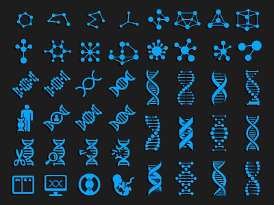 Blue Scientific Wall Decor Featuring Molecular Structures DNA Helix And Science Icons 3d model