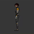 Futuristic Female Character In Advanced Gray And Yellow Armor With Technological Details
