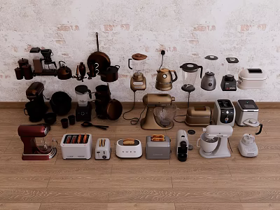 Assorted Modern Kitchen Appliances Display With Blenders Toasters And Coffee Makers 3d model