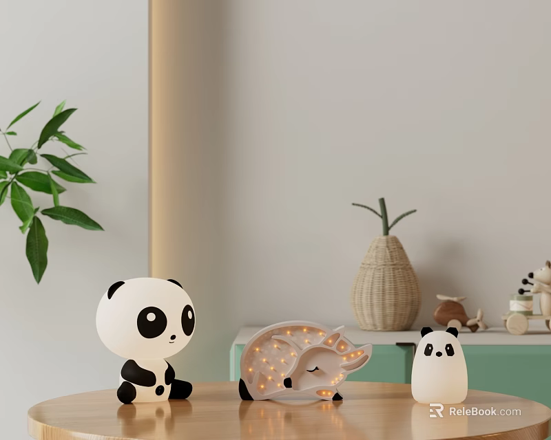 Adorable Panda and Hedgehog Shaped Lamps with String Lights Create Cozy Table Atmosphere 3d model 