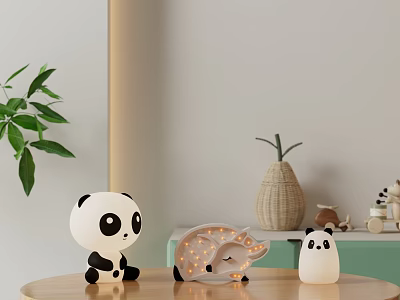 Adorable Panda and Hedgehog Shaped Lamps with String Lights Create Cozy Table Atmosphere 3d model