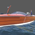 Classic Wooden Yacht With Transparent Windshield And Flag Sailing On Water