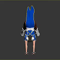 Game Character Blue White Outfit With White Headpiece White Boots Fighting Stance Black Wrist Guards