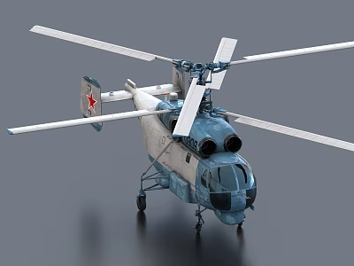 Blue Military Helicopter With White Rotors Red Star Emblem On Tail Section 3d model