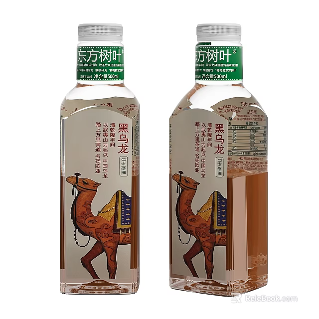 Oriental Leaf Black Oolong Tea Drink with Camel Pattern on Bottle 3d model 