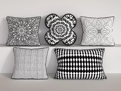 Black and White Decorative Pillows with Geometric Floral Mandala Patterns for Modern Sofa Decoration 3d model