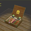 Open Wooden Cigar Box With Gold Emblem Containing Cigars On Wooden Surface