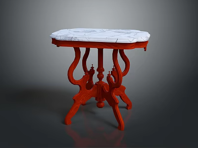 Vintage Decorative Table With White Marble Top And Red Carved Wooden Base 3d model