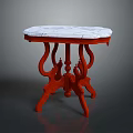 Vintage Decorative Table With White Marble Top And Red Carved Wooden Base