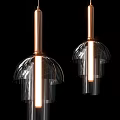 Modern Pendant Lights with Copper Poles Transparent Glass Shades and Illuminated Tubes