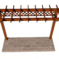 Wooden Garden Pergola with Lattice Top Design and Stone Base Platform Structure