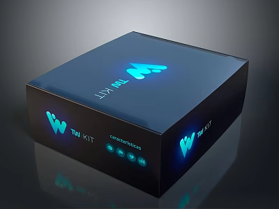 Black Box Windows Computer Kit With Blue Glowing Logo And Side Indicators 3d model