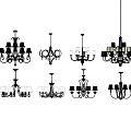 Various Black And White Chandelier Silhouettes With Different Design Styles 3d model