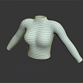 Light Green Striped Turtleneck Long Sleeve Fitted Top with Slim Fit Design