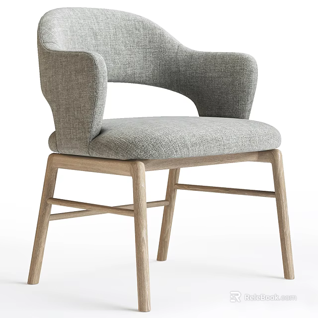 Light Gray Fabric Single Chair With Armrest And Wooden Legs Modern Design 3d model 