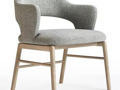 Light Gray Fabric Single Chair With Armrest And Wooden Legs Modern Design 3d model
