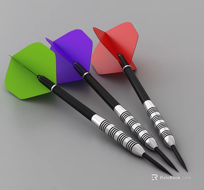 Colorful Darts With Black Shafts Silver Rings And Tips For Board Game Entertainment 3d model 