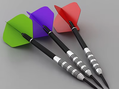 Colorful Darts With Black Shafts Silver Rings And Tips For Board Game Entertainment 3d model