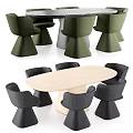 Modern Dining Table And Chair Set With Oval Marble Top And Green Upholstered Seats