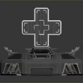 Scenic Natural Landscape With Futuristic Tech Device And Cross Symbol Design