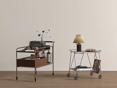 Modern Antique Storage Rack Side Movable Cart Wine Bottle Ornaments 3d model