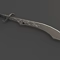 Silver Gray Scimitar Weapon With Carved Blade And Metal Hilt Design