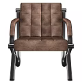 Modern Single Sofa With Brown Leather Upholstery Square Tufted Back And Metal Frame Armrests
