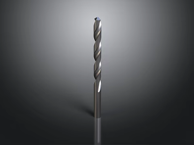 Metal Drill Bit with Spiral Flutes and Sharp Tip Standing Upright on Dark Background 3d model