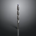 Metal Drill Bit with Spiral Flutes and Sharp Tip Standing Upright on Dark Background