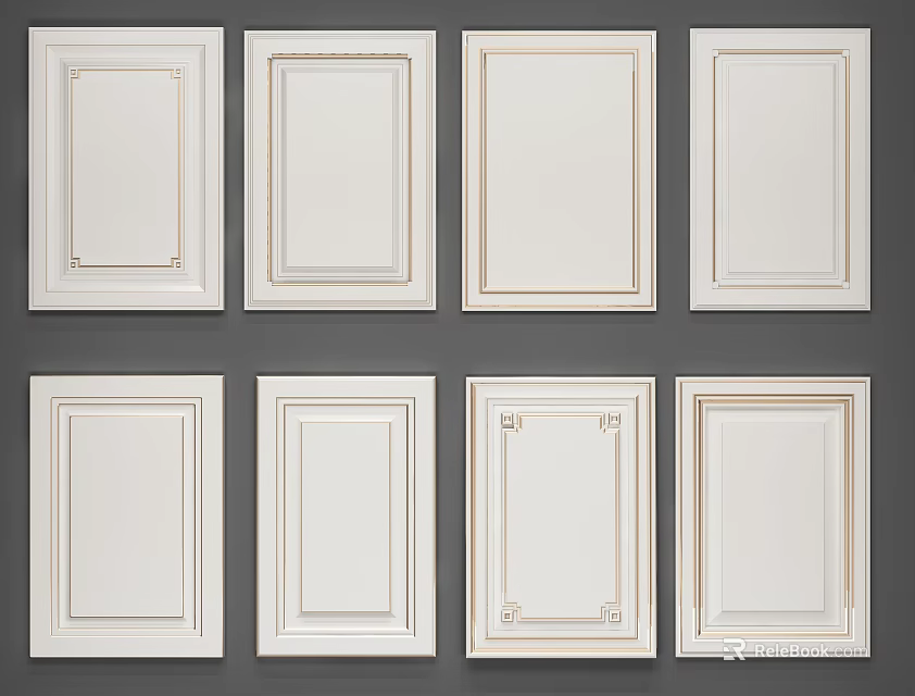 White Cabinet Doors With Decorative Frames Various Design Patterns And Detailed Trims 3d model