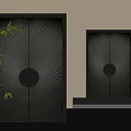 Black Security Door with Radial Lines Round Door Knocker and Bamboo Leaf