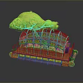 Decorative Garden Structure with Green Tree Glass Roof Colorful Patterns and Wooden Base