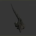 3D Godzilla Model Standing Pose With Blue Dorsal Fins And Rough Skin On Gray Background
